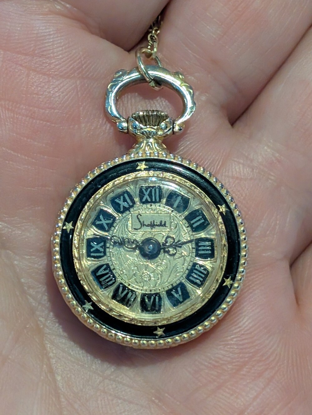 Vintage Sheffield Ladies Pocket Watch - GF Chain Engraved Case - Wind UP - Works